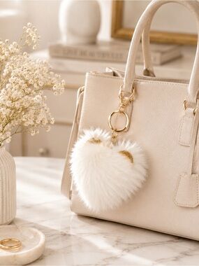 LC Lauren Conrad White Faux Fur Bear Keychain Gold Tone Bag Charm NWT